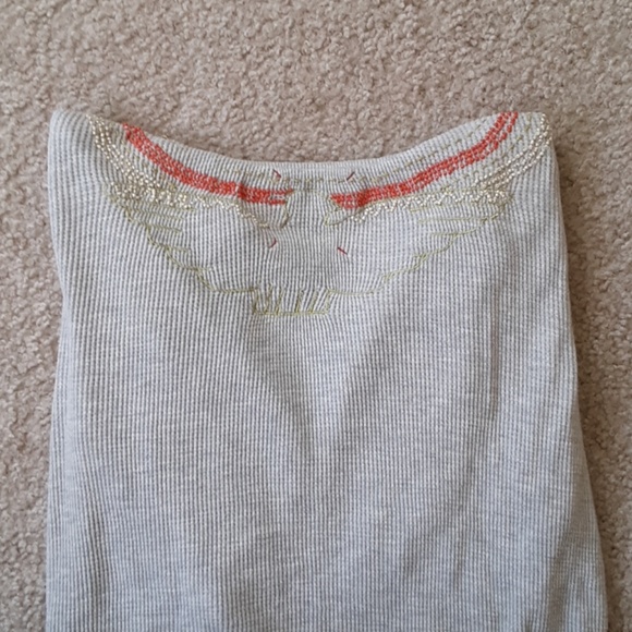 Free People Beaded Waffle Knit Gray Tribal Hoodie - Picture 5 of 6